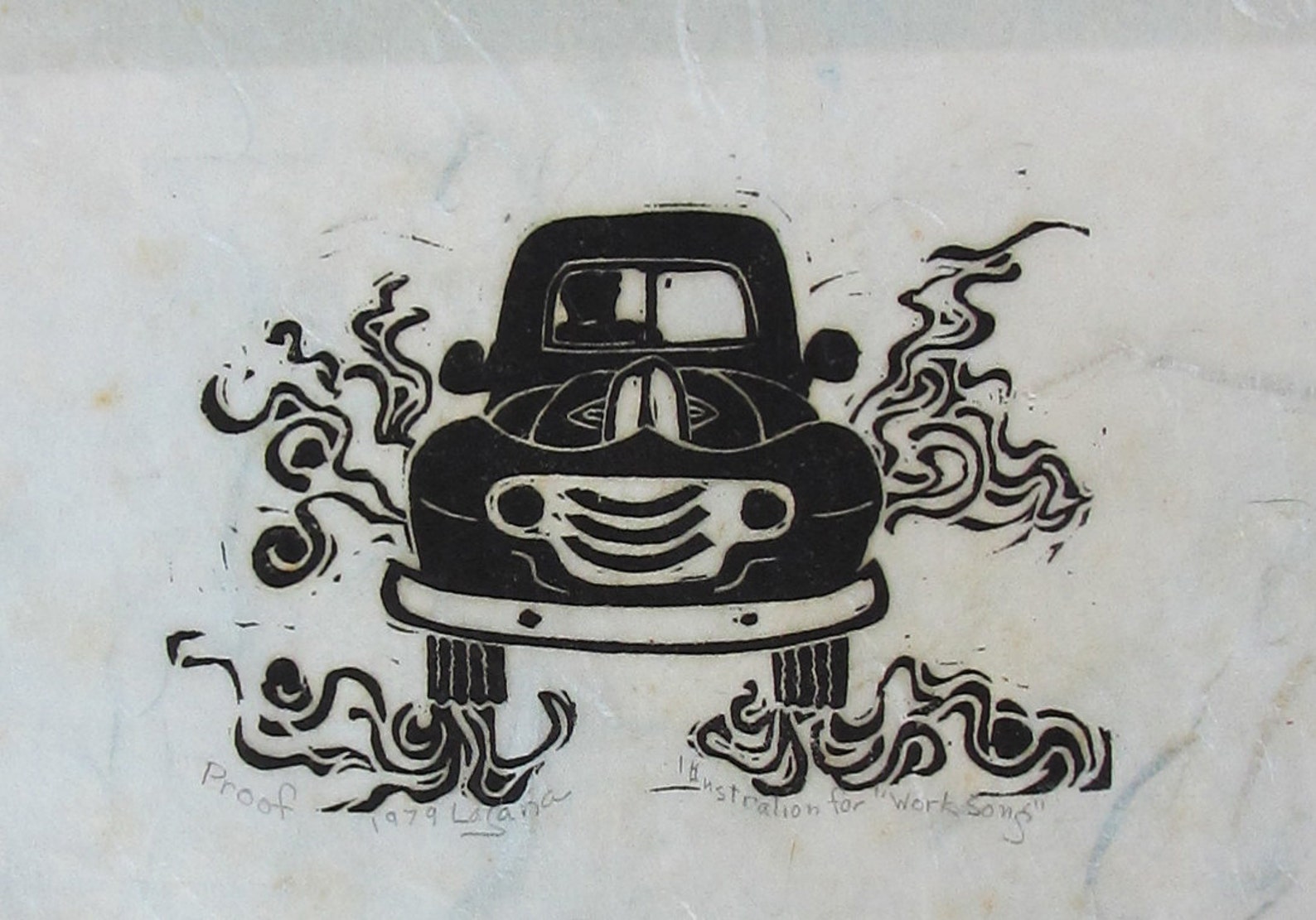 Doorway, Black and White Linoleum Block Print, a Proof, Printed and