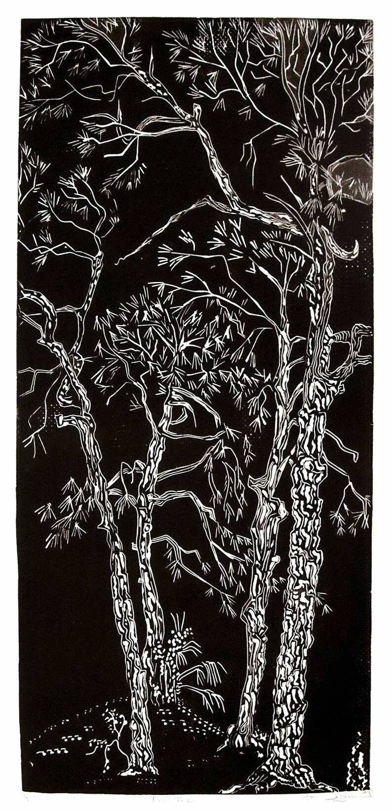 Pines, limited edition, hand printed, hand signed in pencil by the artist, linocut image 1