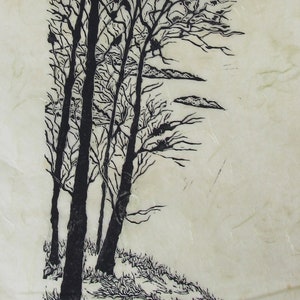 Making Tracks, black and white linoleum block print, a proof, printed and signed by the artist image 2