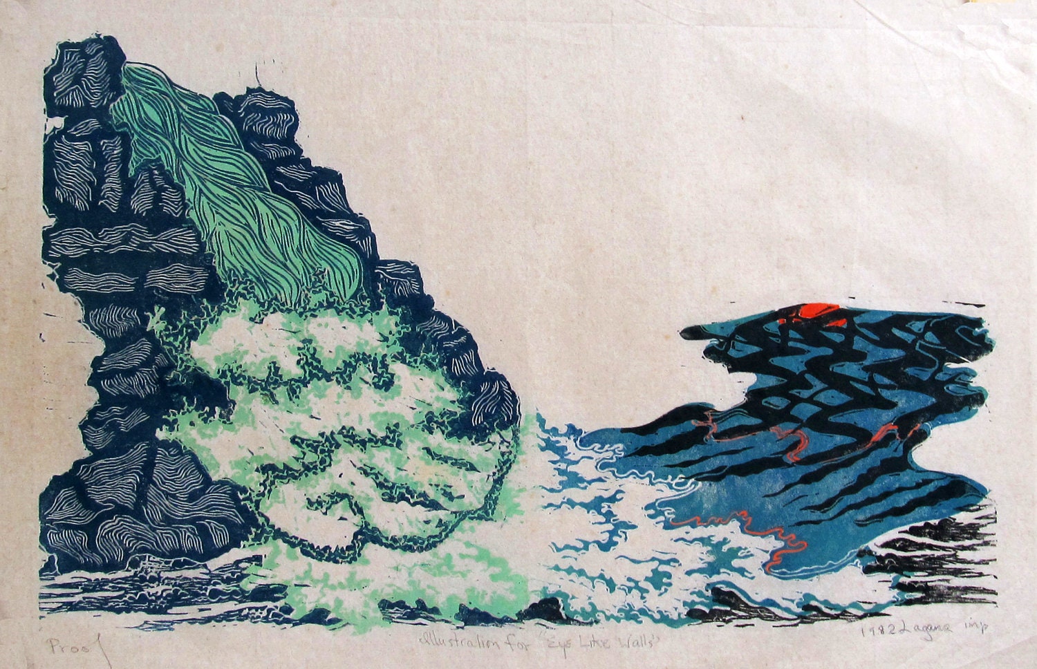 Trees, Black and White Linoleum Block Print, a Proof, Printed and