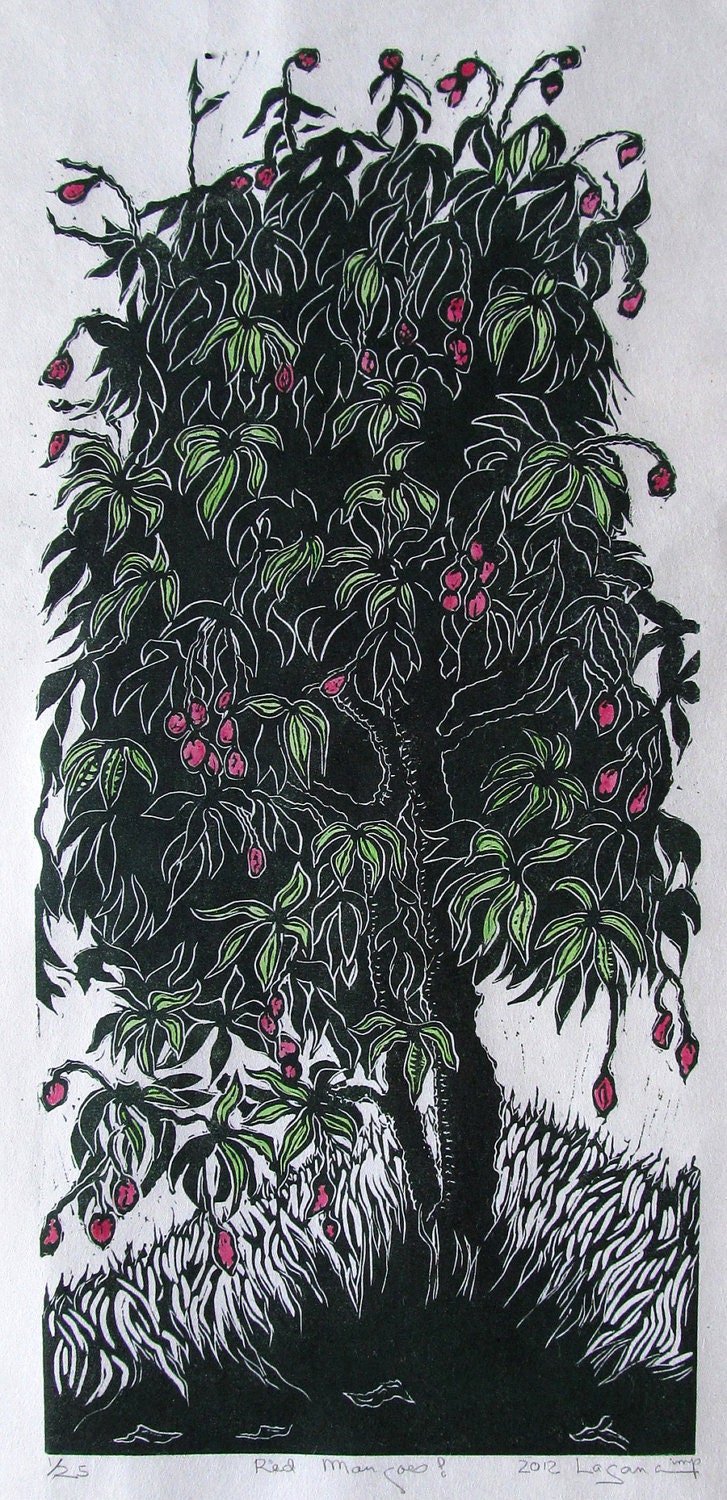 Red Mangoes Limited Edition Linoleum Block Print With Water - Etsy