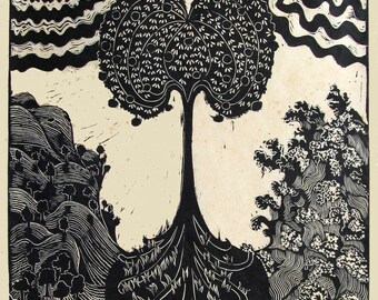 Apple Tree,  limited edition linoleum block, printed and signed in pencil by Lagana