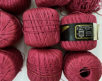 12 balls of French Chat Botte Lotto, 100% cotton yarn in good condition, rose red, 50 gram balls