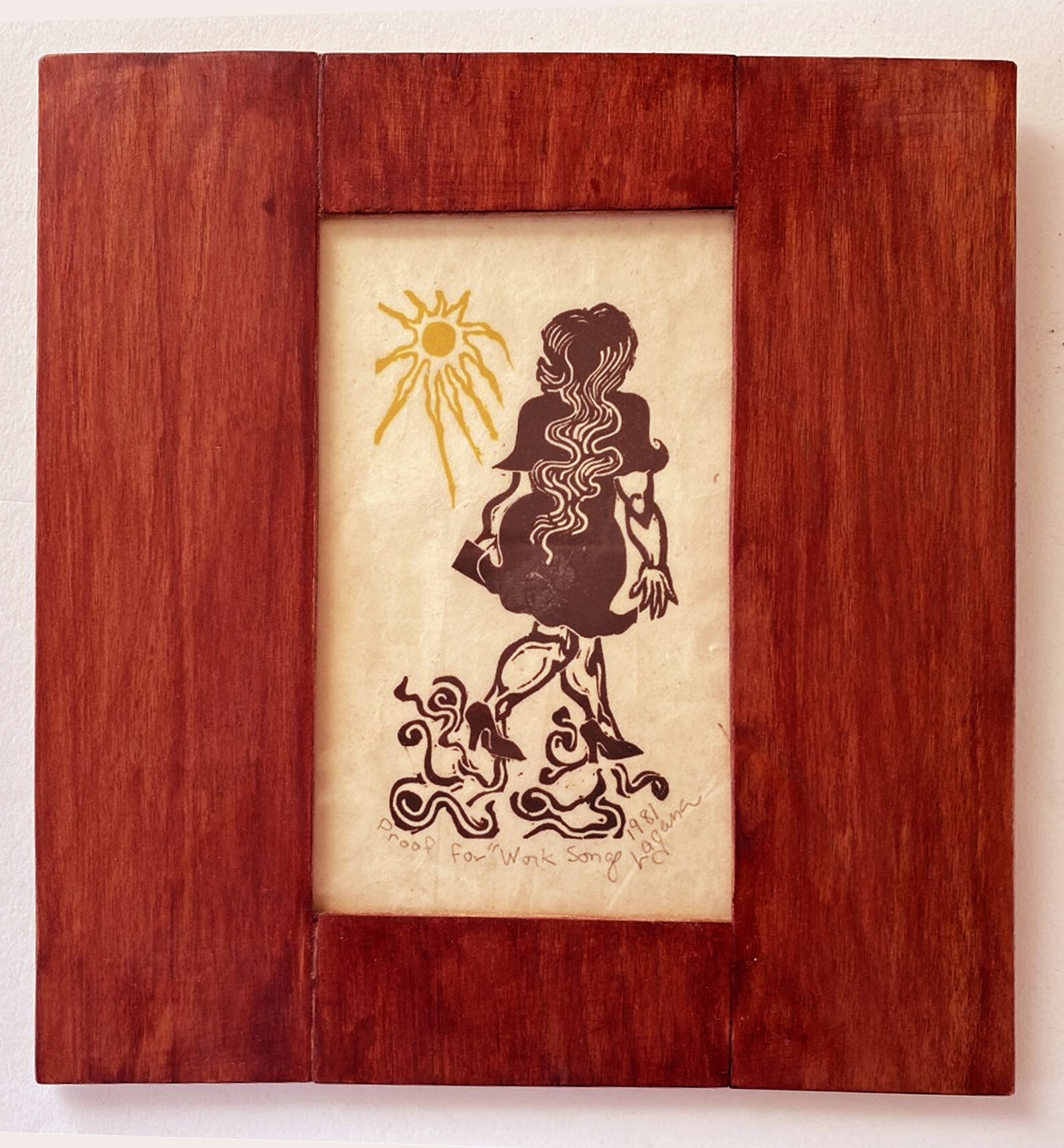 Woman, Black and White Linoleum Block Print, a Proof, Printed and