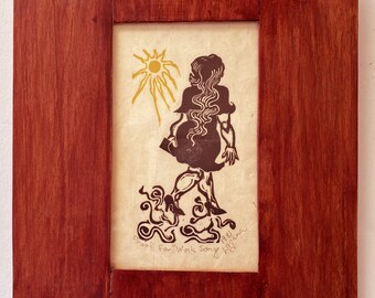 Lady, linoleum block print, a proof, printed and signed by the artist