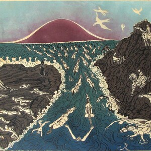 Ryders to the Sea, Limited edition linoleum block print,hand cut, hand printed, hand signed in pencil by Lagana image 5