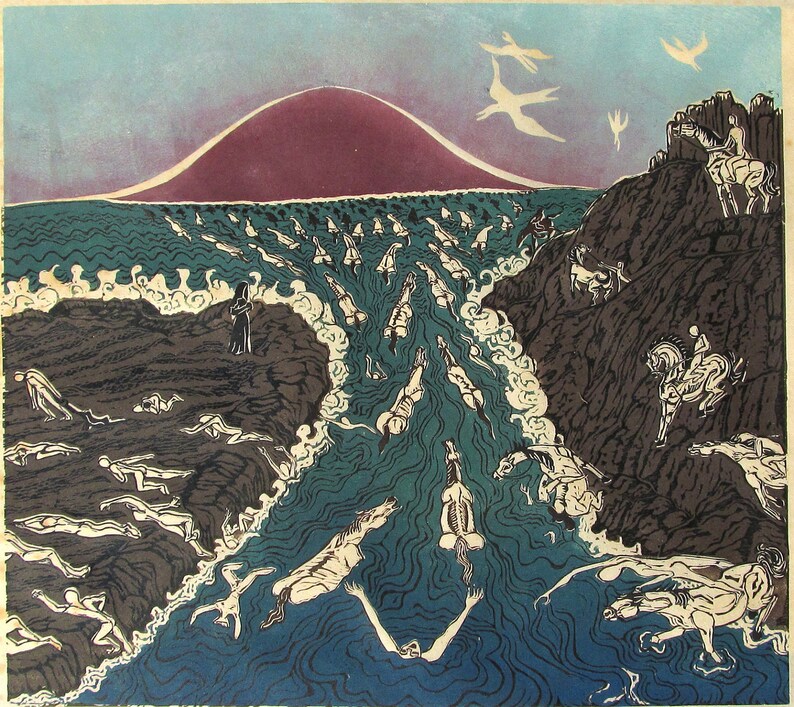 Ryders to the Sea, Limited edition linoleum block print,hand cut, hand printed, hand signed in pencil by Lagana image 5