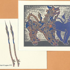 7 Lagana Postcards, digitalized from Lagana&#39;s linoleum block prints, scenes of Thailand
