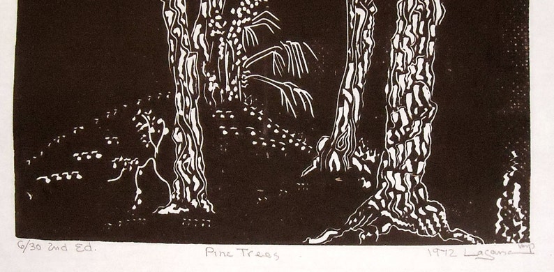 Pines, limited edition, hand printed, hand signed in pencil by the artist, linocut image 3