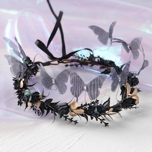 Butterfly Fairy Crown Flower Circle Tiara Black Red Butterflies Circlet Cosplay Wedding Fantasy Princess Accessories Renaissance Headpiece