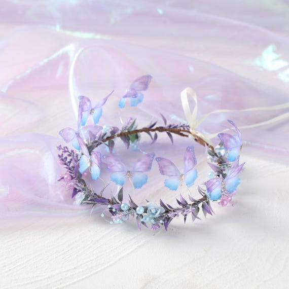 Blue Purple Butterfly Fairy Crown - Mystical Celestial Halo for Moon Fairy & Enchanted Wedding