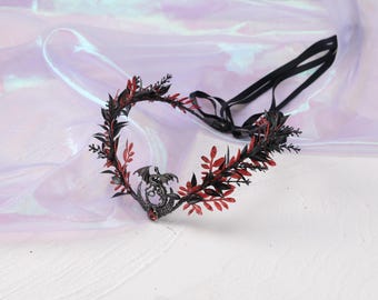 Renaissance Fairy Flower Fairy Queen Crown - Gothic Fairy Dragon Moon Headpiece - Dark Forest Flower Crown - Fairy Hairpiece