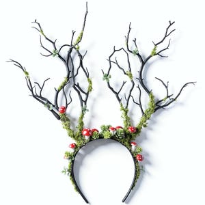 Woodland Fairy Branch Headband, Green Floral Butterfly Crown, Forest Elf Tiara, Renaissance Cosplay Headpiece, Nature Inspired Costume Acc mushroom
