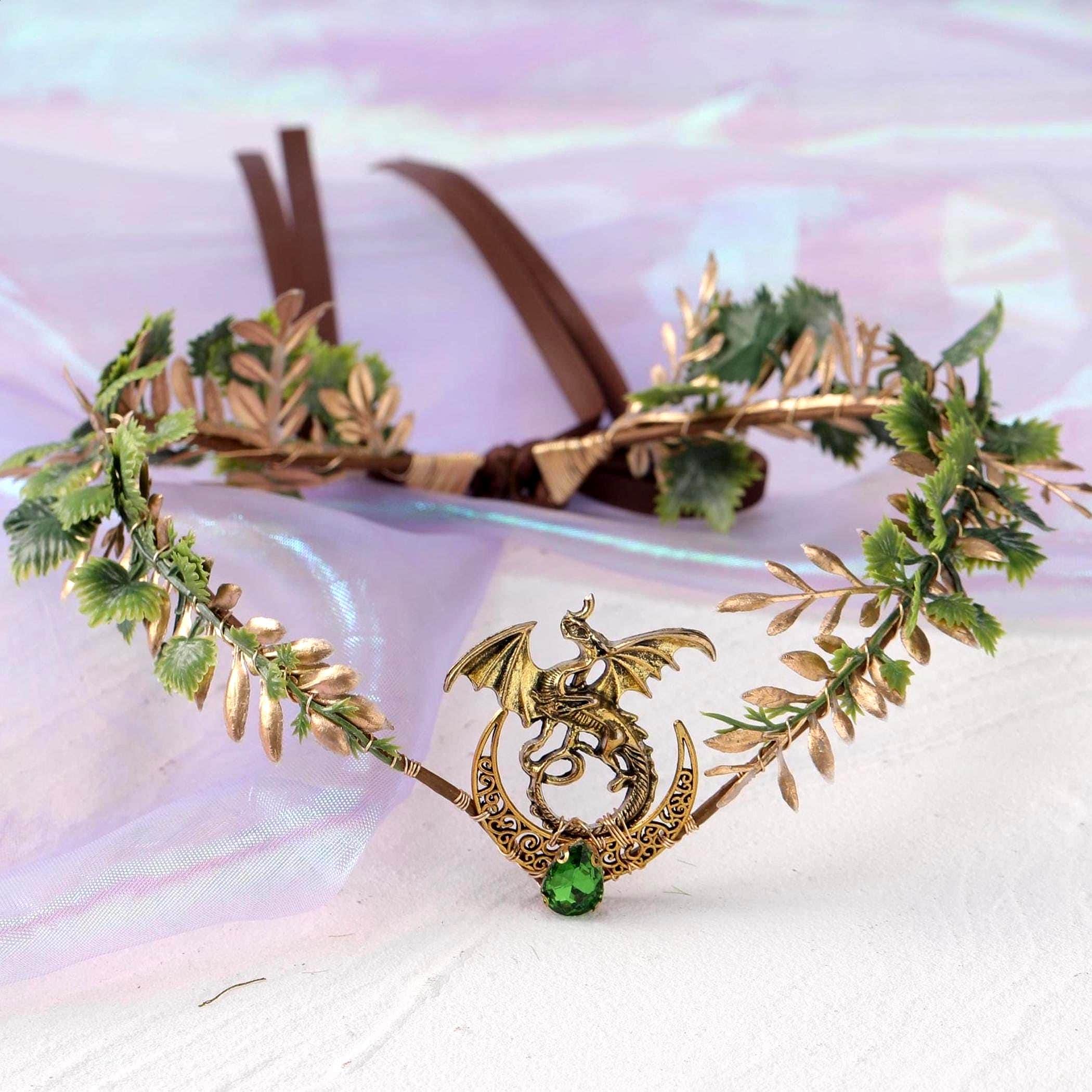 Gothic Flower Crown Fairy Tiara Elf Headpiece Women Halloween Renaissance Elf Black Flower Crown - Fairy headband with gothic floral  main image 4