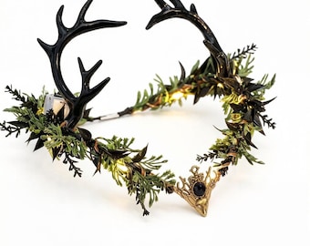 ドルイドの黒い角の冠コレクション – コスプレやフェスティバル向けのゴシックエルフのヘッドピース