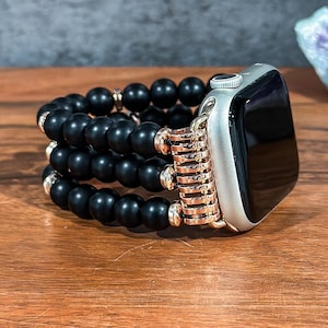 Handmade Matte Black Onyx Apple Watch Band: Beaded Gemstone IWatch Strap