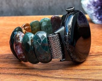 Indian Agate Gemstone Pixel Watch Strap - Natural Stone Watch Band, Handmade Beaded Bracelet Wristlet