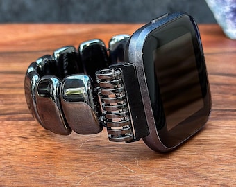 Handmade Hematite Watch Band for Fitbit and Garmin Watches (not all models) : Natural Stone Beaded Watch Strap