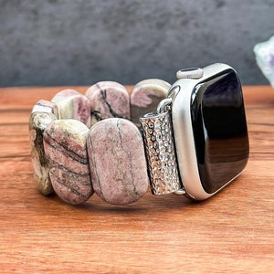 Apple Watch Beaded Watch Strap Pink Rhodochrosite Gemstone Handmade Watch Band for Apple Watch Accessory IWatch Bracelet for Women Gift Idea