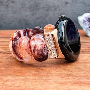 Pixel Watch Band with Red Gum Flower Gemstone Handmade Watch Strap Google Pixel Watch Natural Stone Bracelet Beaded Watch Band Gift Idea