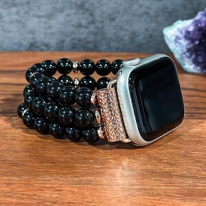 Handmade Black Onyx Apple Watch Band: Beaded Gemstone IWatch Strap