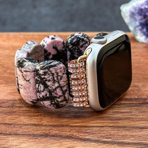 Beaded Apple Watch Band with Rhodonite Gemstone Handmade Watch Strap for Apple Watch Natural Stone Bracelet for IWatch Beaded Band Women