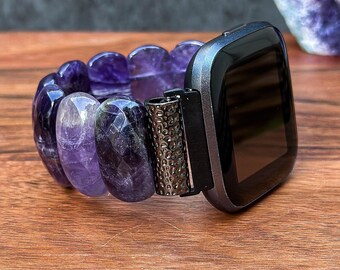 Handmade Amethyst Watch Band for Fitbit and Garmin Watches (not all models) : Natural Stone Beaded Watch Strap
