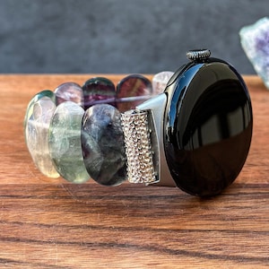 Pixel Watch Band with Fluorite Gemstone Handmade Watch Strap Google Pixel Watch Natural Stone Bracelet Beaded Watch Band Gift Idea