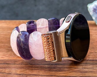 Purple Amethyst and Rose Quartz Gemstone Watch Band for Galaxy Watch: Natural Stone Watch Strap