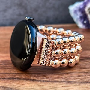 Natural Stone Beaded Pixel Watch Bracelet with Rose Gold Hematite Gemstone Handmade Watch Band for Google Pixel Watch Strap for Women