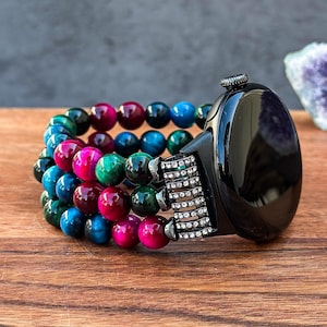 Beaded Pixel Watch Band with Multicolor Tiger Eye Natural Stone Bracelet Google Pixel Watch Fashion Handmade Elastic Pixel Watch Strap