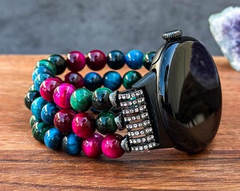Beaded Pixel Watch Band with Multicolor Tiger Eye Natural Stone Bracelet Google Pixel Watch Fashion Handmade Elastic Pixel Watch Strap