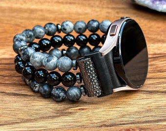 Samsung Galaxy Watch Band with Black Labradorite and Black Onyx Gemstone Natural Stone Watch Strap for Samsung Watch Beaded Bracelet