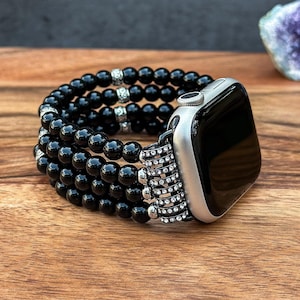 Black Beaded Watch Band for Apple Watch Strap with Pearl IWatch Bracelet for Women Gift Idea Apple Watch Accessories Women Gift Idea
