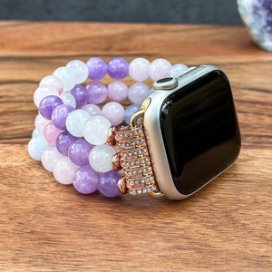 Beaded Watch Band for Apple Watch with Pink and Purple Morganite Gemstone  Handmade IWatch Strap for Women Gift Idea Apple Watch Accessories