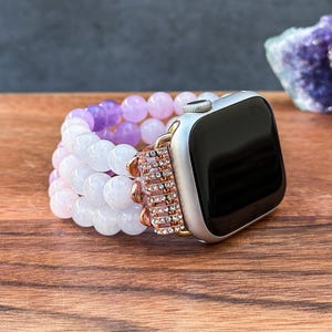 Beaded Watch Band for Apple Watch with Pink and Purple Morganite Gemstone  Handmade IWatch Strap for Women Gift Idea Apple Watch Accessories
