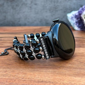 Beaded Pixel Watch Band with Black Pearls Google Watch Strap Adjustable Watch Band for Women Pearl Bracelet for Women Gift Idea