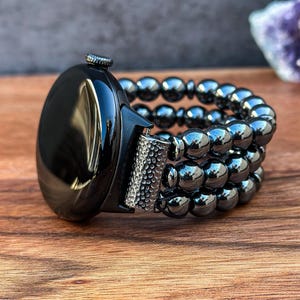 Natural Stone Beaded Pixel Watch Bracelet with Black Hematite Gemstone Handmade Watch Band for Google Pixel Watch Strap for Men and Women