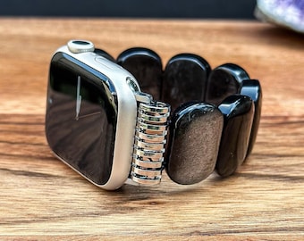Apple Watch Band with Silver Obsidian Gemstone, Handmade Watch Strap for Apple Watch, Natural Stone Bracelet Wristband