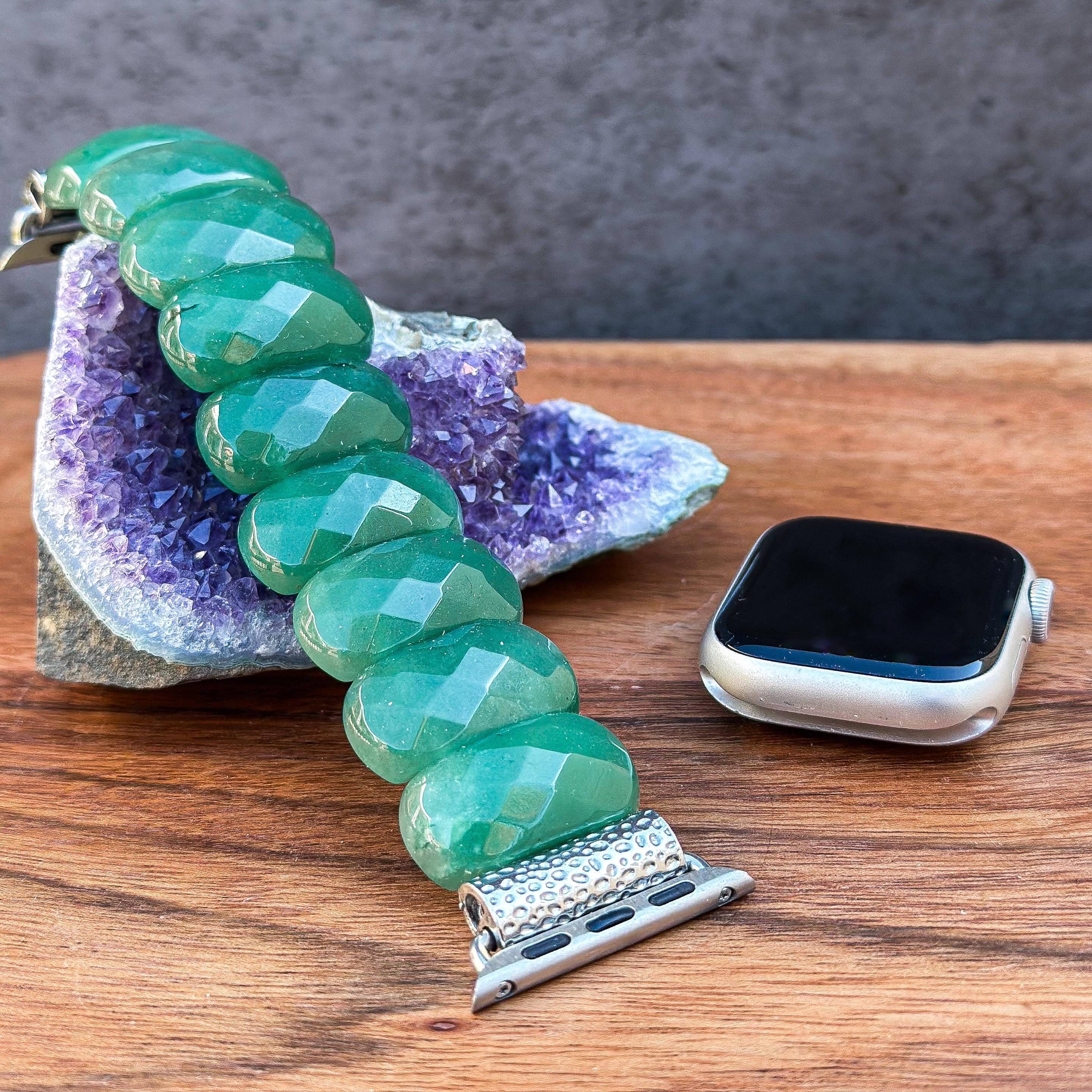 Apple Watch strap green aventurine bracelet charms Green Aventurine and Hematite Bracelet with Triquetra Charm  main image 2