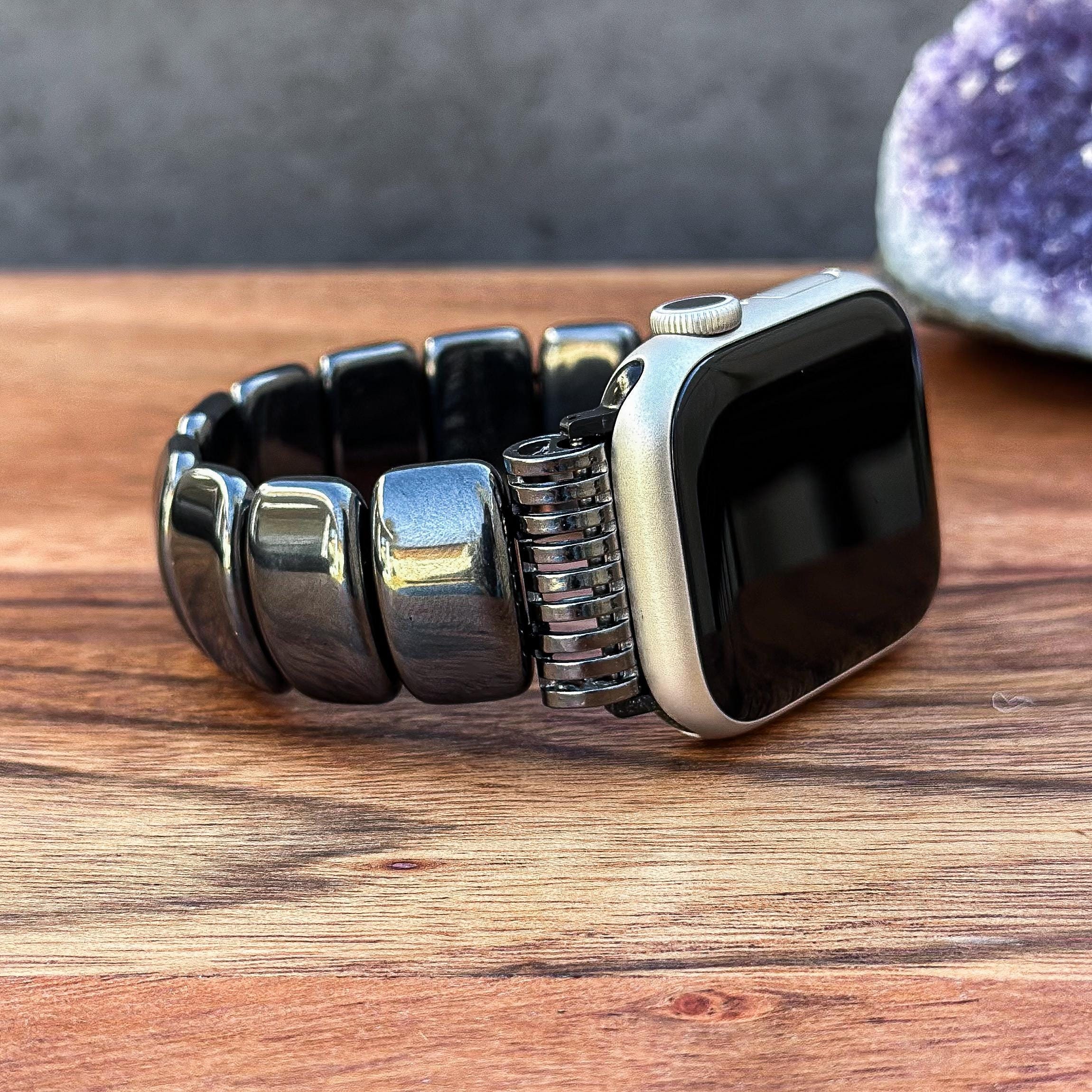 Apple Watch Band with Hematite Gemstone Handmade Watch Strap for Apple Watch Bracelet with Natural Stone Band for IWatch Gift Idea