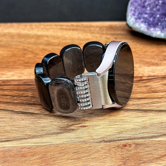 Silver Obsidian Gemstone Watch Band: Natural Stone Handmade Galaxy Watch Strap
