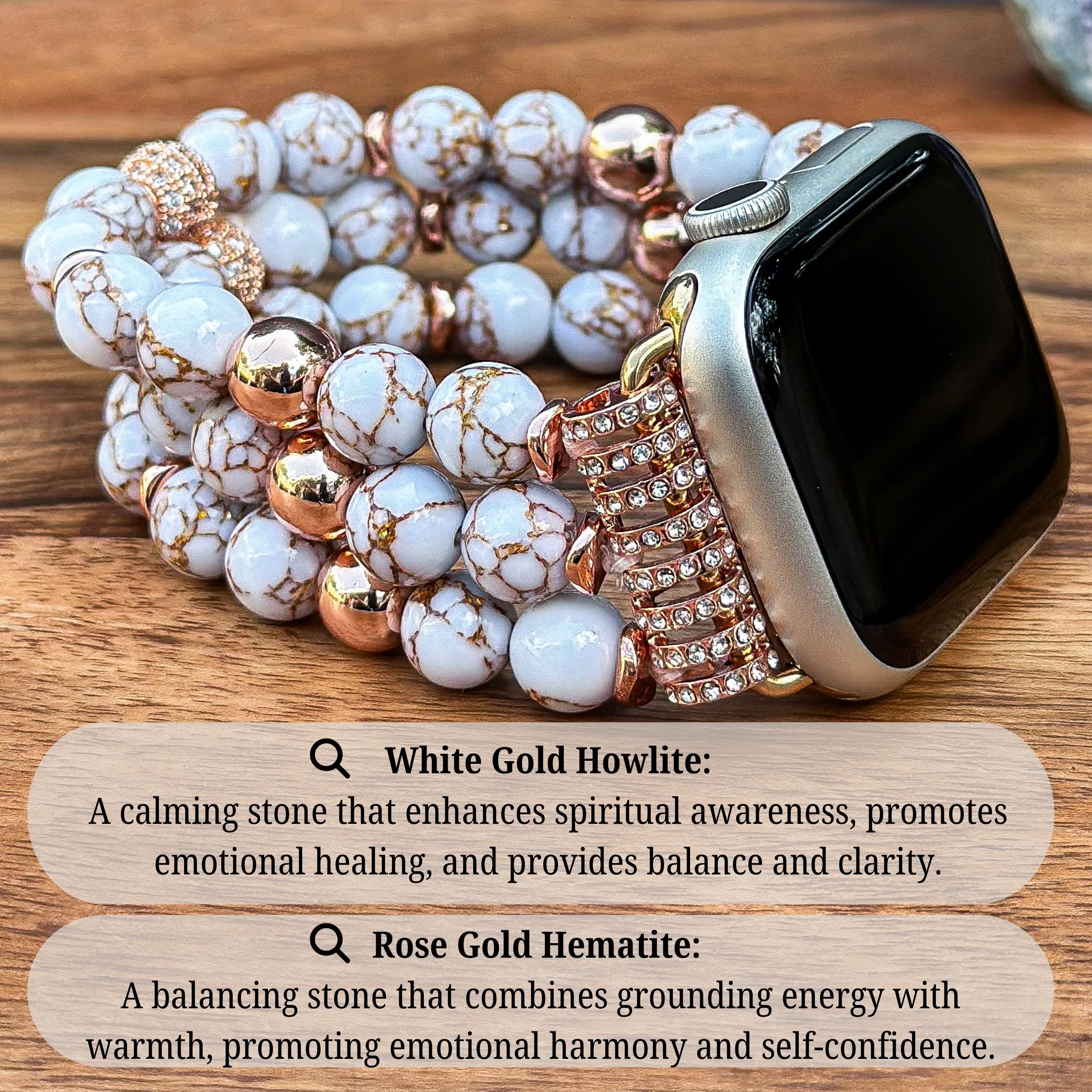 Apple Watch with Gold and White Beaded Band Watch Band for Apple Watch, Off White Pearl Apple Watch  main image 2
