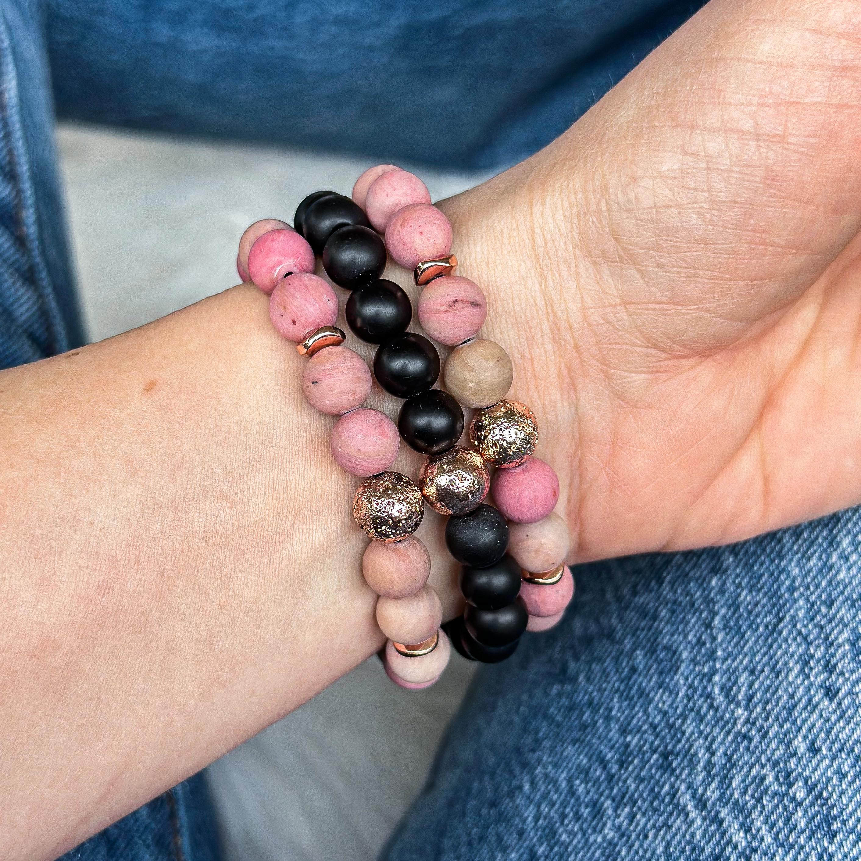 Apple Watch Band With Pink Rhodonite, Matte Black Onyx, and  display picture 1