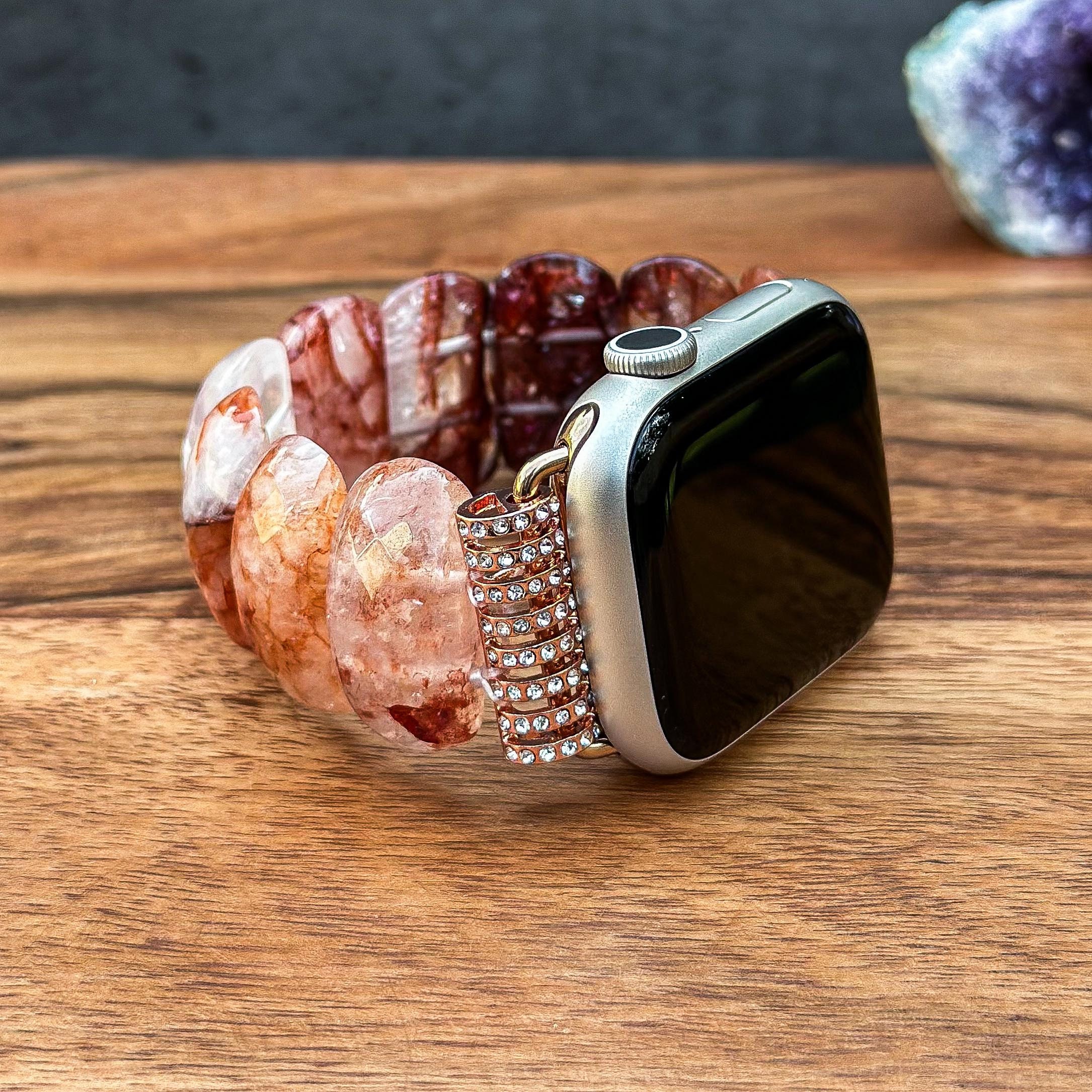 Handmade Boho Beaded Bracelet for Apple Watch 42mm-49mm, Adjustable Stone Strap Boho Jasper Handmade Watch Band: Bohemian Natural Stone  main image 2