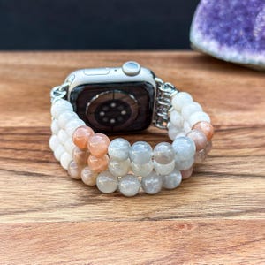 Beaded Watch Strap for Apple Watch with Mix Color Moonstone Gemstone Handmade Watch Band Apple Watch Accessory Women Natural Stone Bracelet