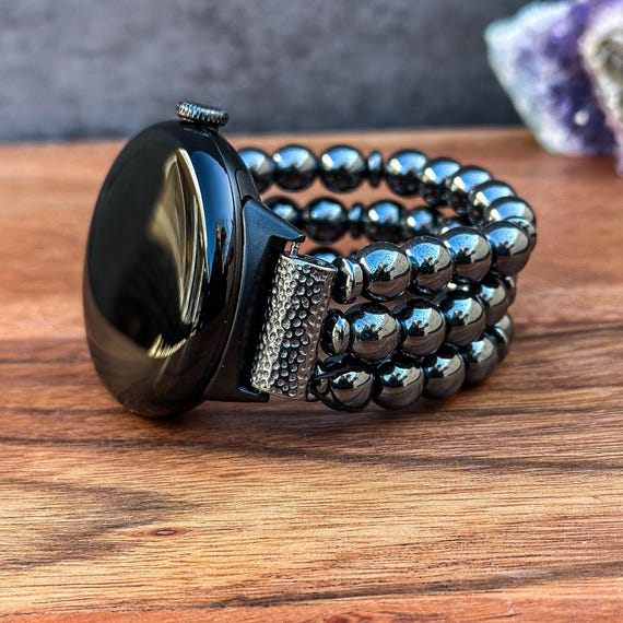 Natural Stone Beaded Pixel Watch Bracelet With Black  display picture 1