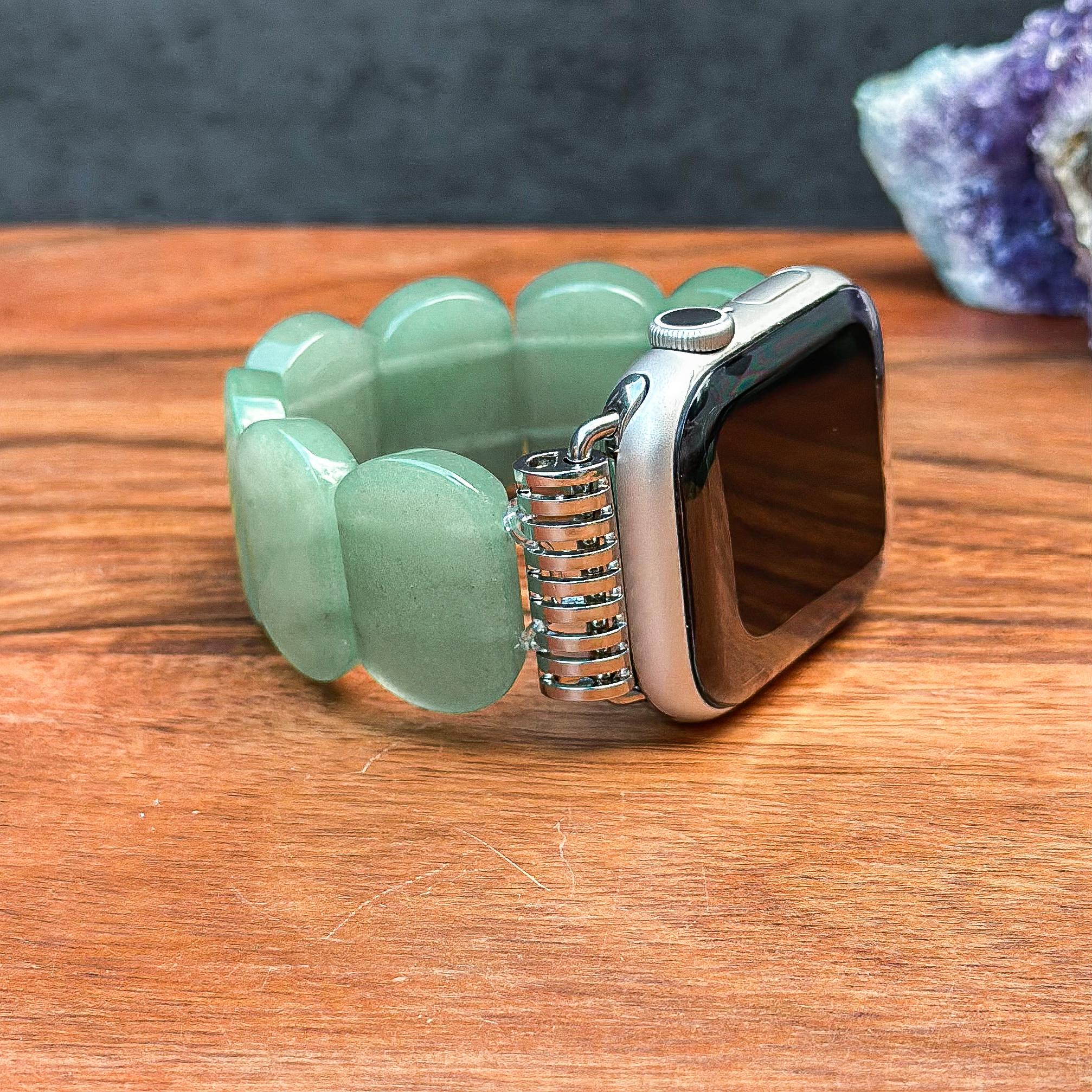 Apple Watch Band With Oval Green Aventurine Gemstone  display picture 2