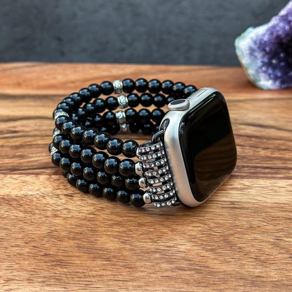 Black Beaded Watch Band for Apple Watch Strap With Pearl  display picture 2