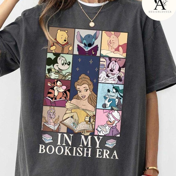 In My Bookish Era Disney Princess Belle's Book Shop Shirt, Mickey and Friends Stitch Book Lovers Shirt Bookshelf Bookworm Gift for Librarian